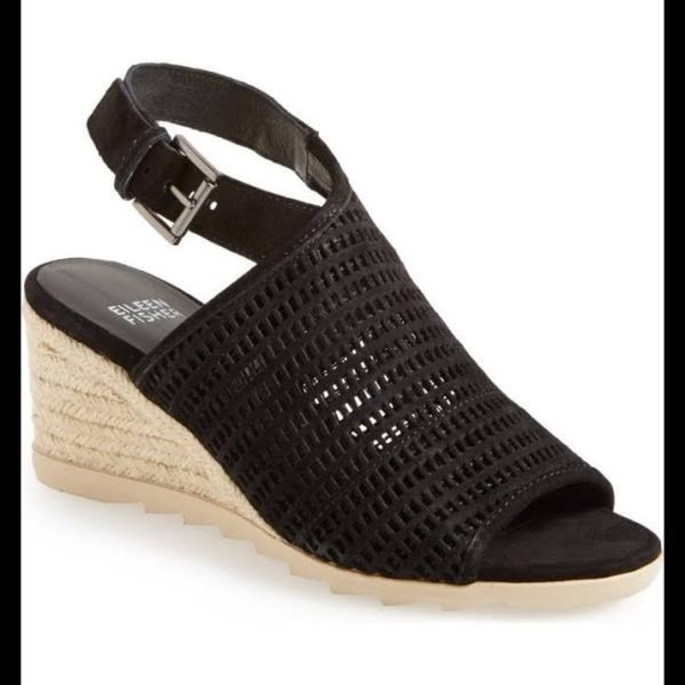 ♦️ EILEEN FISHER Sandals 7.5 Aura Sling Back Espadrilles Wedges EUC - Picture 1 of 8